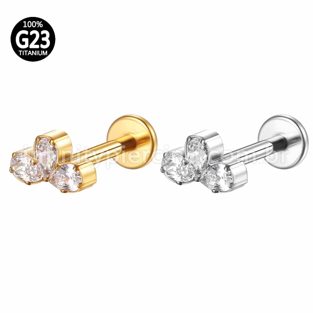 Piercing Labret Titânio Três Zircônias Cravejada